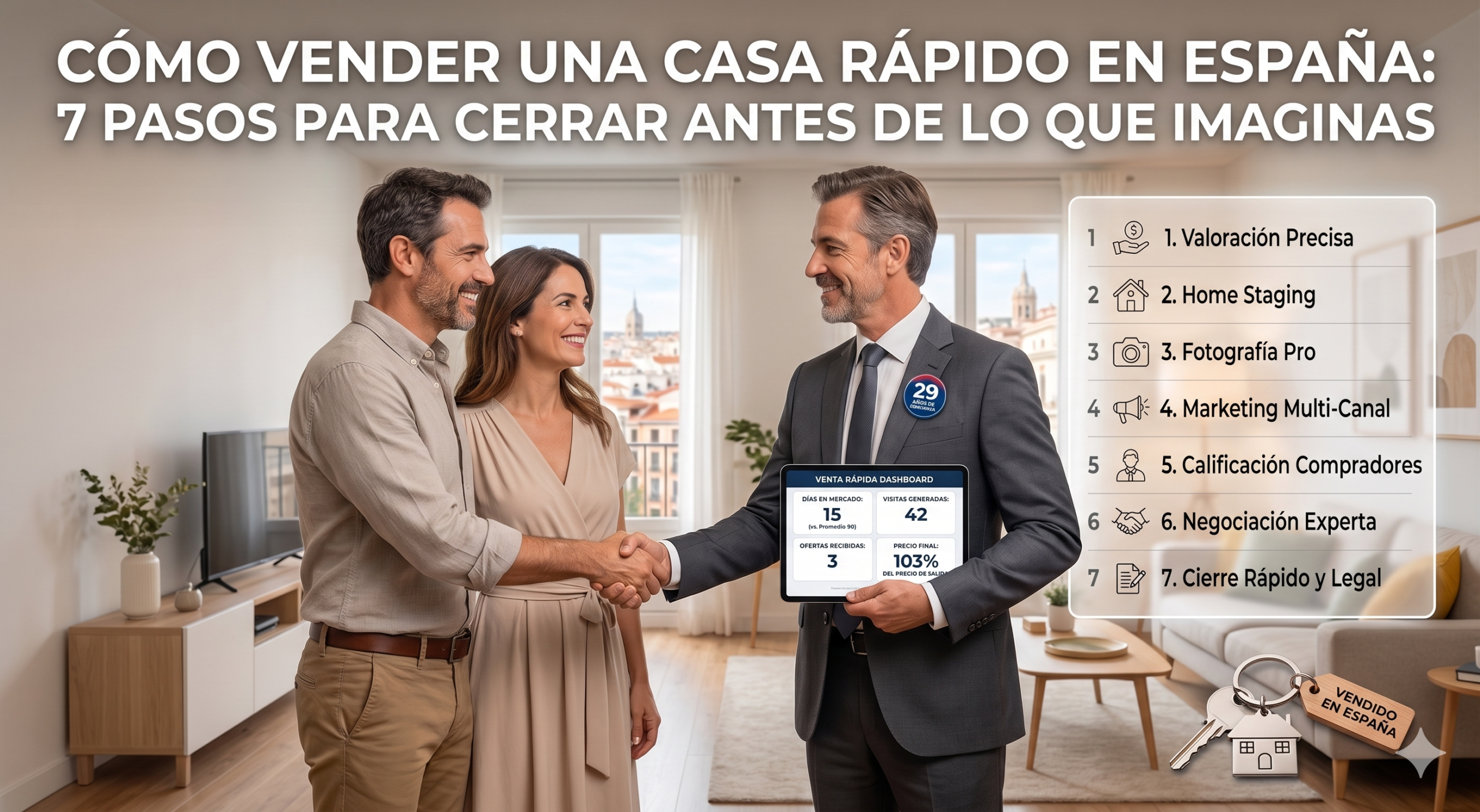 Asesor de Alfa Inmobiliaria entregando las llaves a un cliente tras vender una casa rápido y al mejor precio.