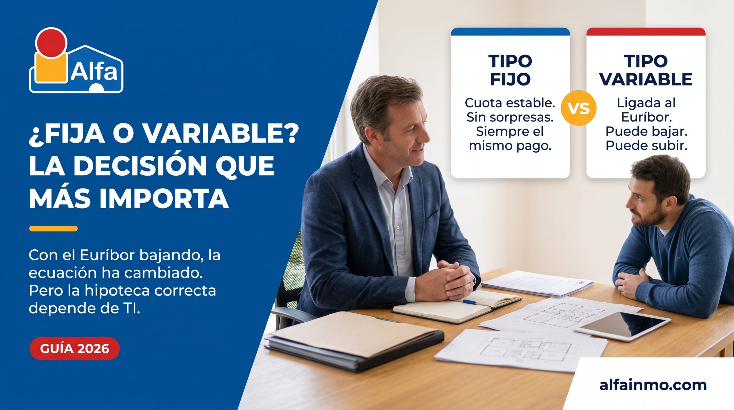 Comparativa hipoteca fija vs variable España 2026 con tipos de interés actuales